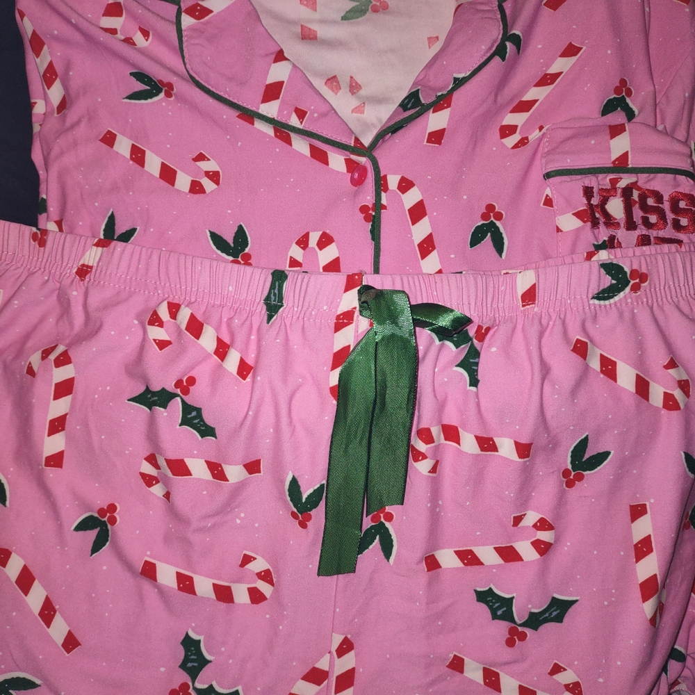 Festive Pink Candy Cane Women's Pajama Set